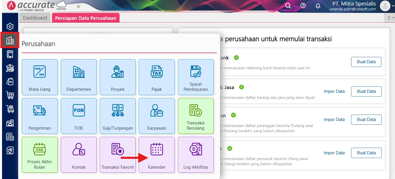 baca kalender Accurate Online